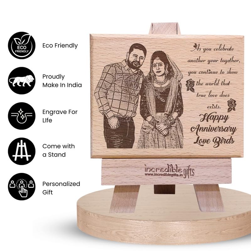 Gftbx Personalized Wooden Engraved Photo Frame For Anniversary Gift (5X4 Inches, Wood), Tabletop Rectangular